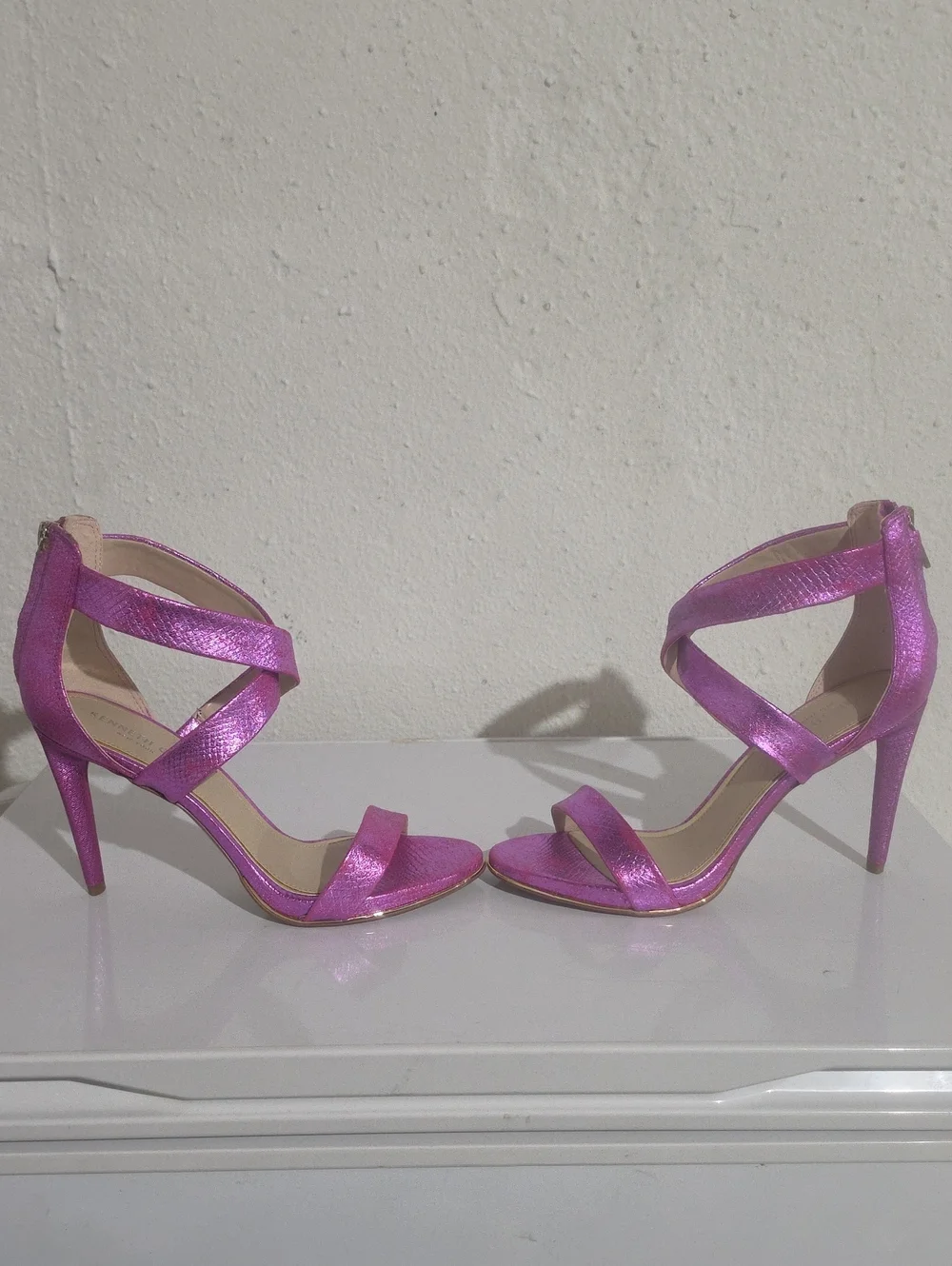 Kenneth Cole Brooke Metallic Pink Strappy High Heel Sandals